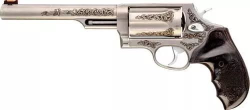 Taurus 2441069TENG1 Judge Engraved Revolver Single/Double 410/45 Colt (LC) 6.5″ 5 Rd Dymondwood w/Finger Grooves Grip Stainless