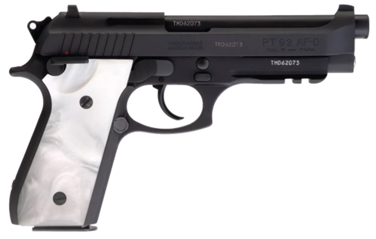 Taurus PT92 Full Size, 9mm, 5″ Barrel, Steel Frame, Black, Pearl Grips, 17Rd, 2 Magazines