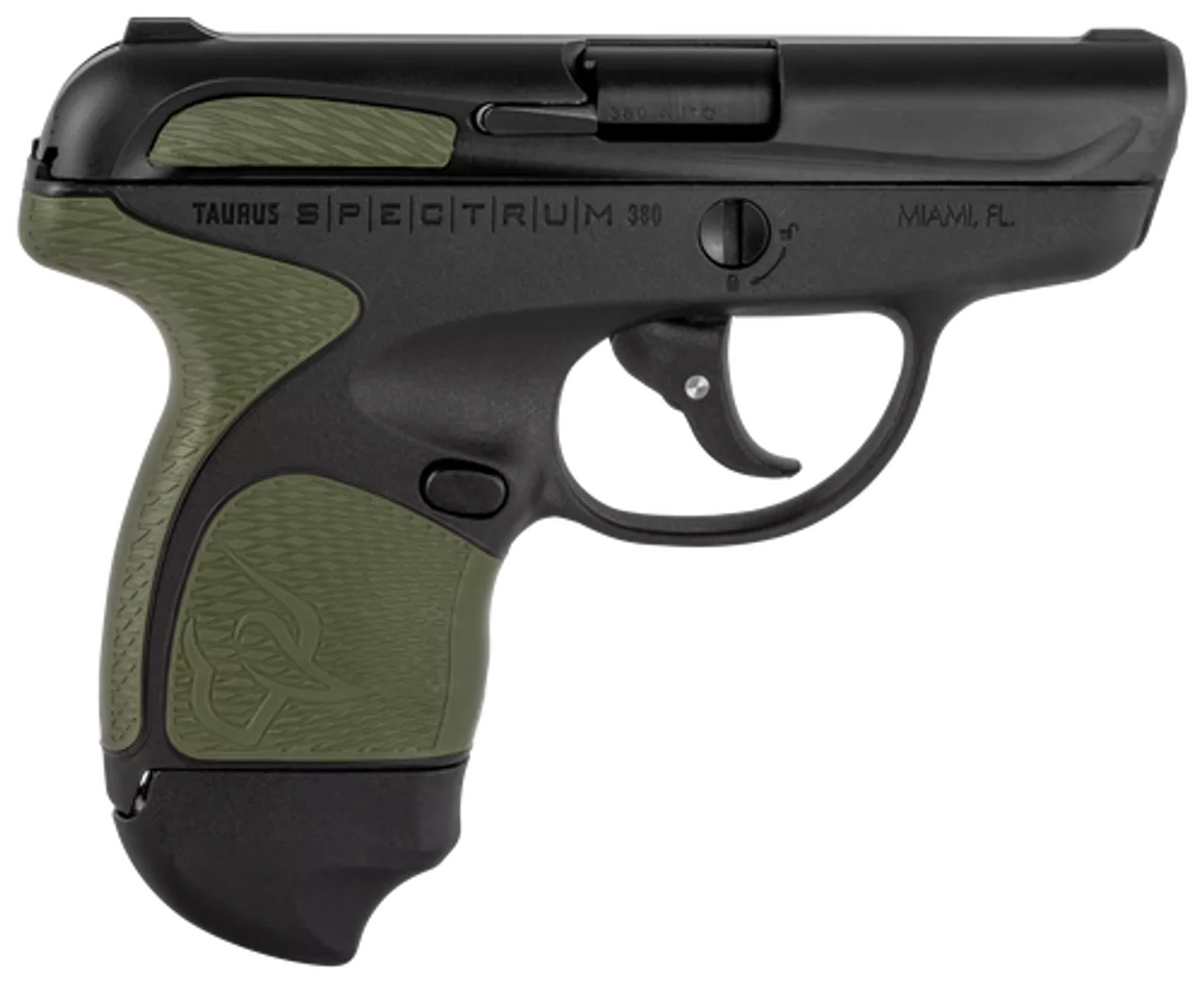 Taurus Spectrum 380 ACP, 2.8″ Barrel, Black, Green Overmold, 6rd