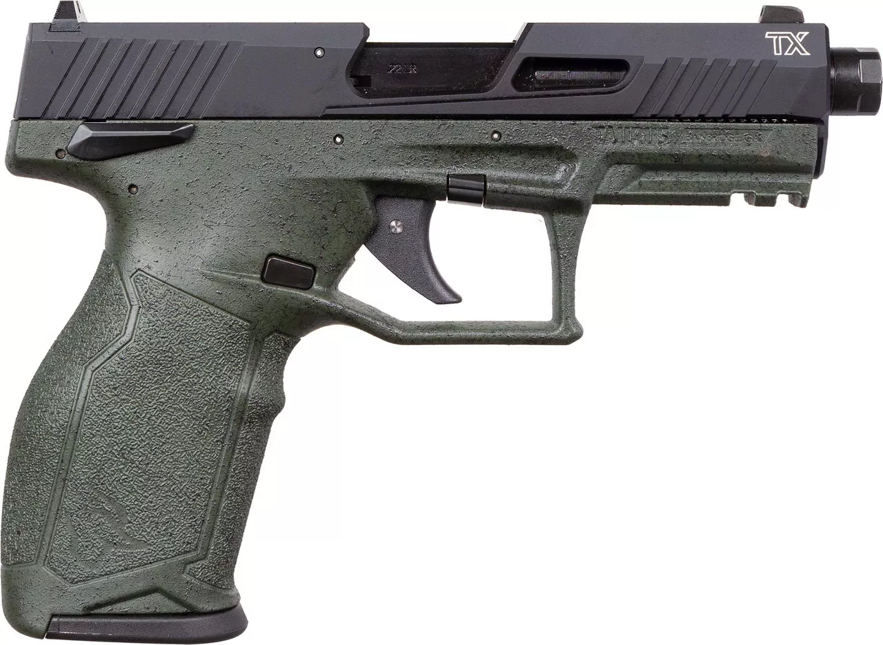 Taurus TX22 Gen 2 22 LR, 4.1″ Threaded Barrel, Olive Drab Green Splatter, 22rd