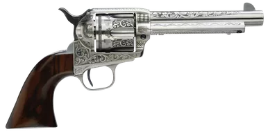 Taylor's & Company 1873 Cattleman Photo Engaved 45 Colt (Long Colt) Revolver 5.5" White Heat Treated Barrel 6 Round Walnut Grip