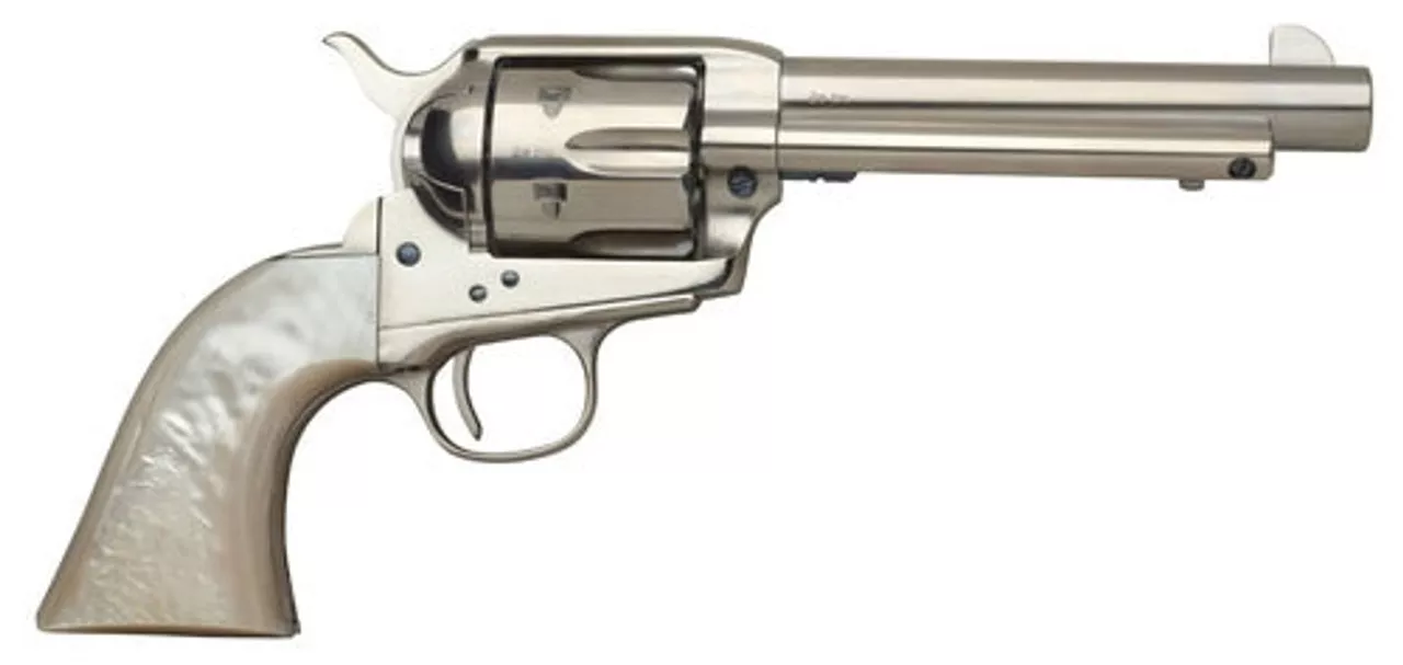 Taylors 1873 Cattleman, .45 Colt, 5.5″ Barrel, 6rd, Mother of Pearl Grips, Nickel