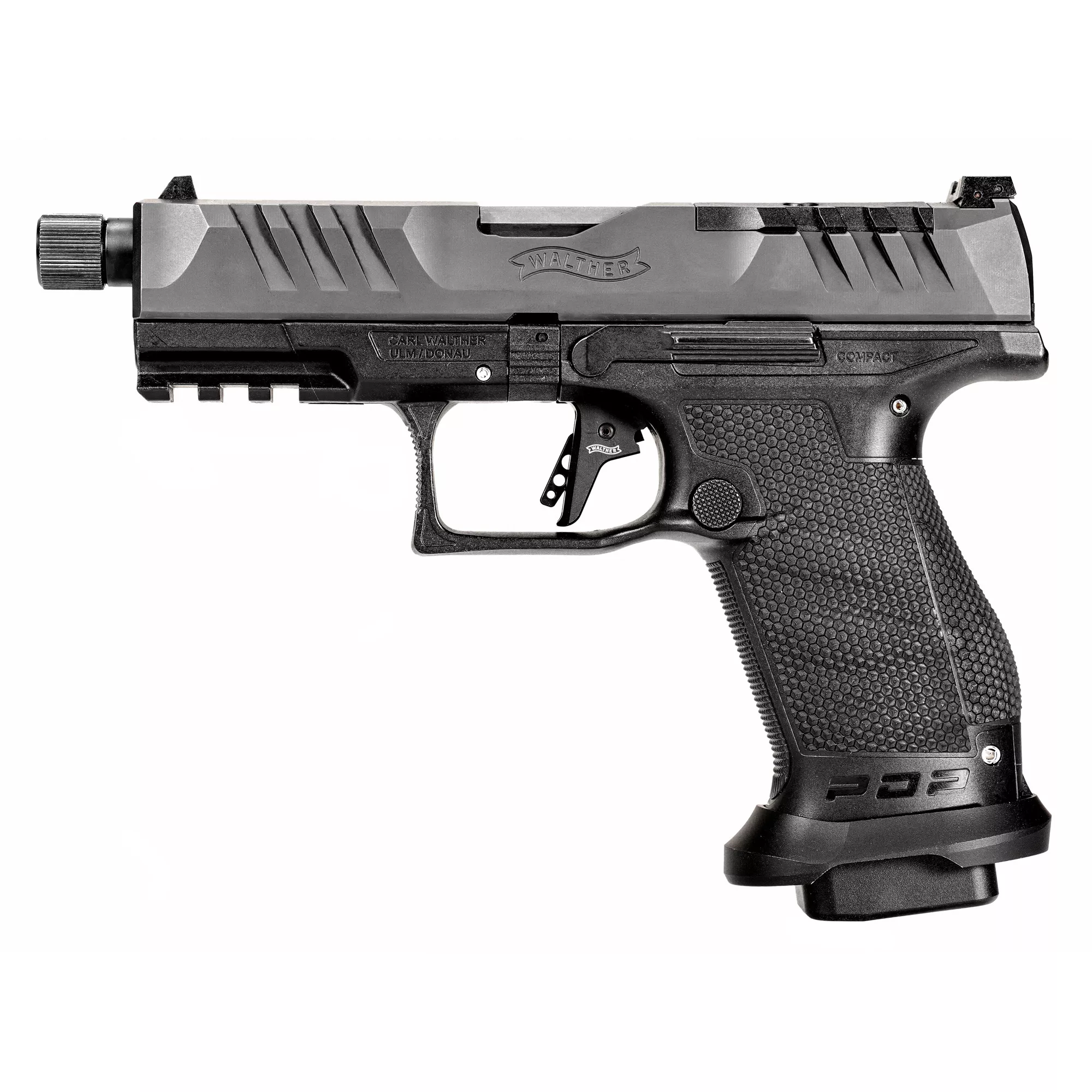 Walther Arms 2844176 PDP Compact Pro SD Compact 9mm Luger 18+1 4.60” Steel Threaded Barrel/Black Optic Ready/Serrated Slide/Black Polymer Frame w/Picatinny Rail/Black Textured Polymer Grips Right Hand