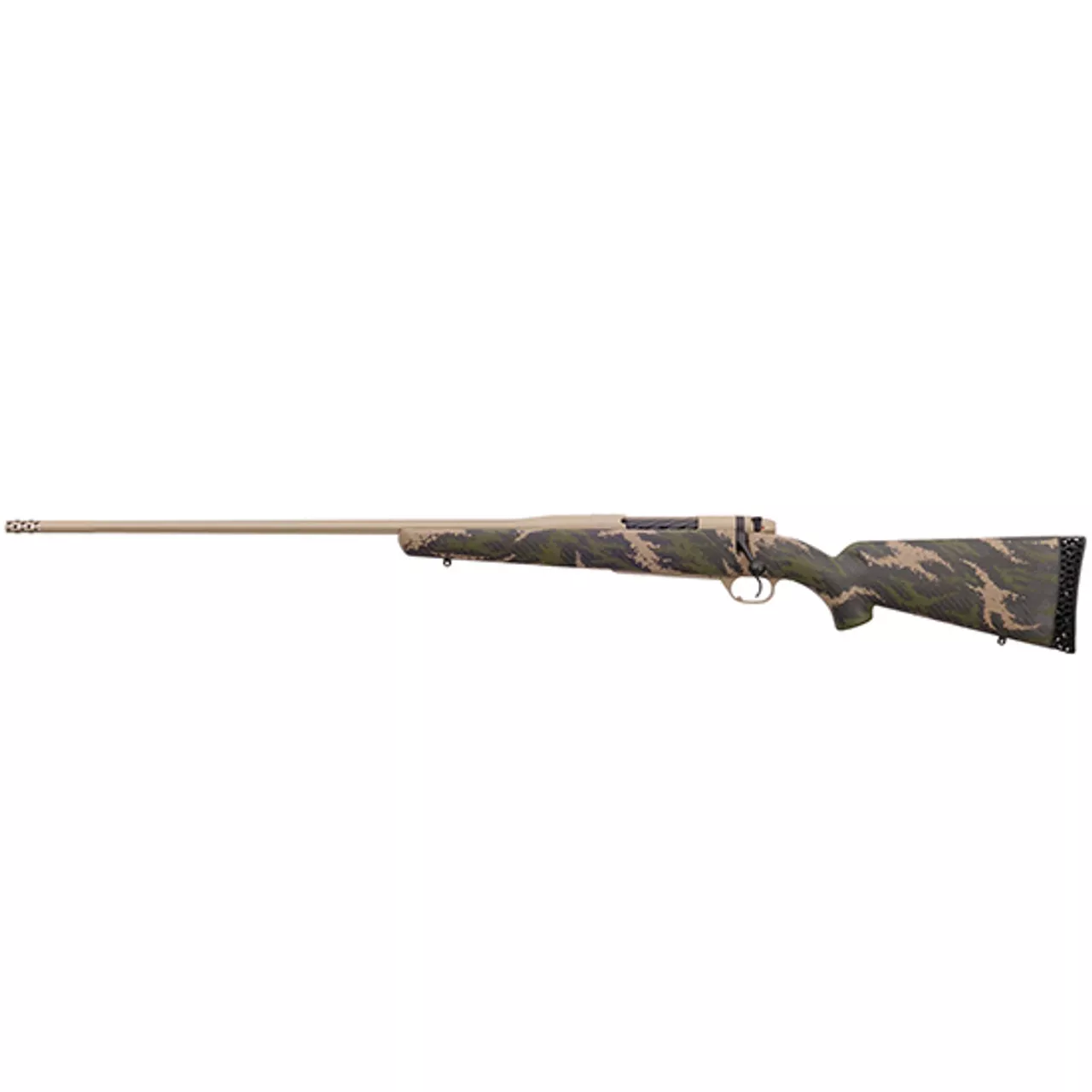 Weatherby Mark V Back Country 300 Weatherby Mag, 26″ Barrel, Carbon Fiber Green Tan Sponge Patterns, McMillan Tan Cerakote, Left Hand, 3rd