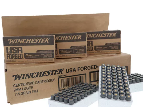 Winchester 9mm Luger 115gr FMJ Ammo Steel USA Forged 500rd Case Ammunition WIN9SV