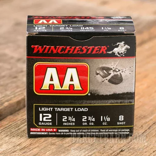 Winchester AA Light Target Load12 Gauge Ammunition – 25 Rounds of 2-3/4″ 1-1/8 oz. #8 Shot
