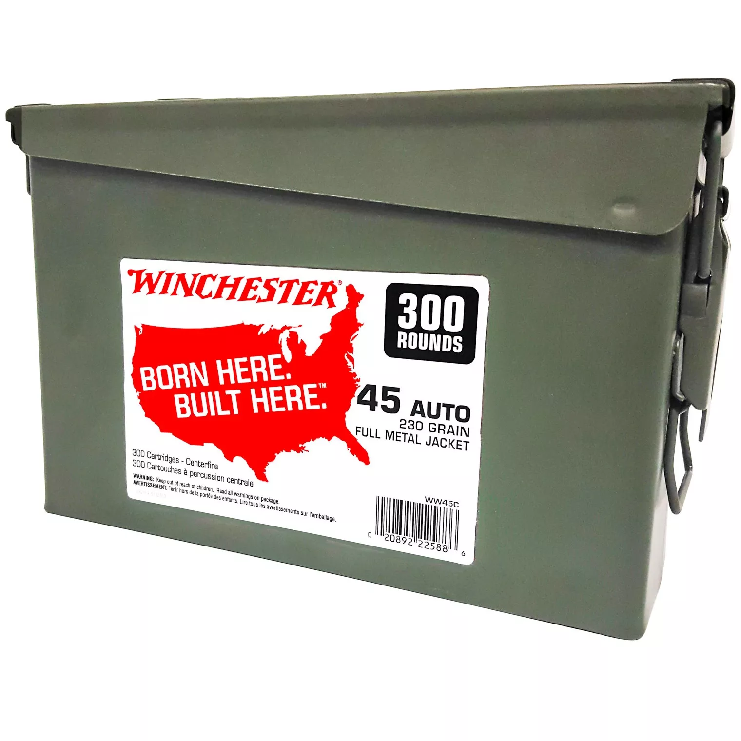 Winchester Ammo WW45C USA Ammo Can 45ACP 230gr Full Metal Jacket 300 Per Box/2 Case