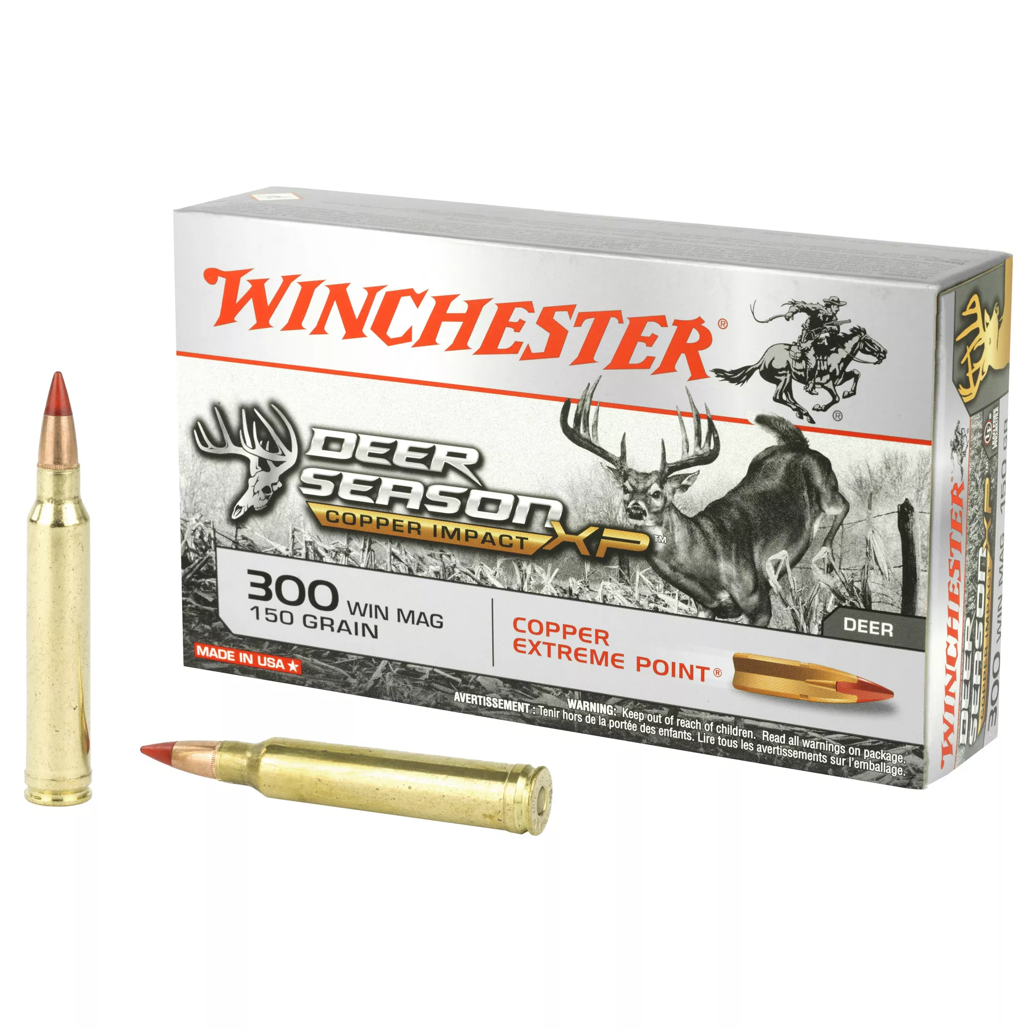 Winchester Ammo X300DSLF Deer Season XP Copper Impact 300 Win Mag 150 gr 3200 fps Copper Extreme Point Lead-Free 20 Bx/10 Cs