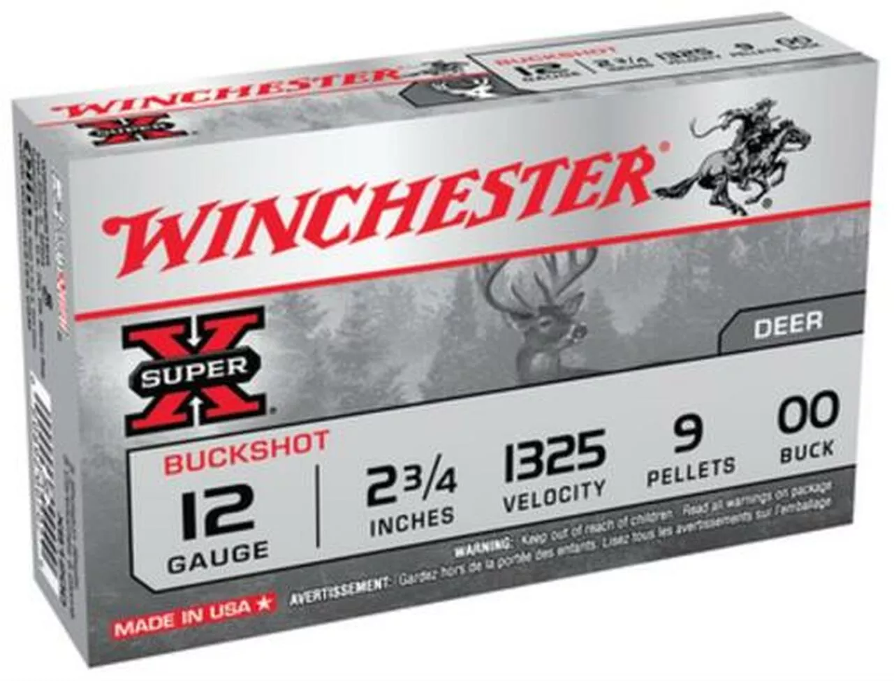 Winchester Super-X Buckshot 12 Ga, 2.75″, 9 Pellets, 00 Buck Shot, 5rd/Box