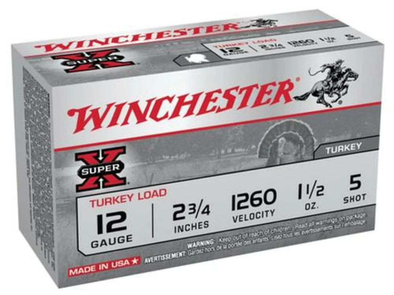 Winchester Super-X Turkey 12 Ga, 2.75″, 1260 FPS, 1.5oz, 5 Shot Copper Plated, 10rd/Box