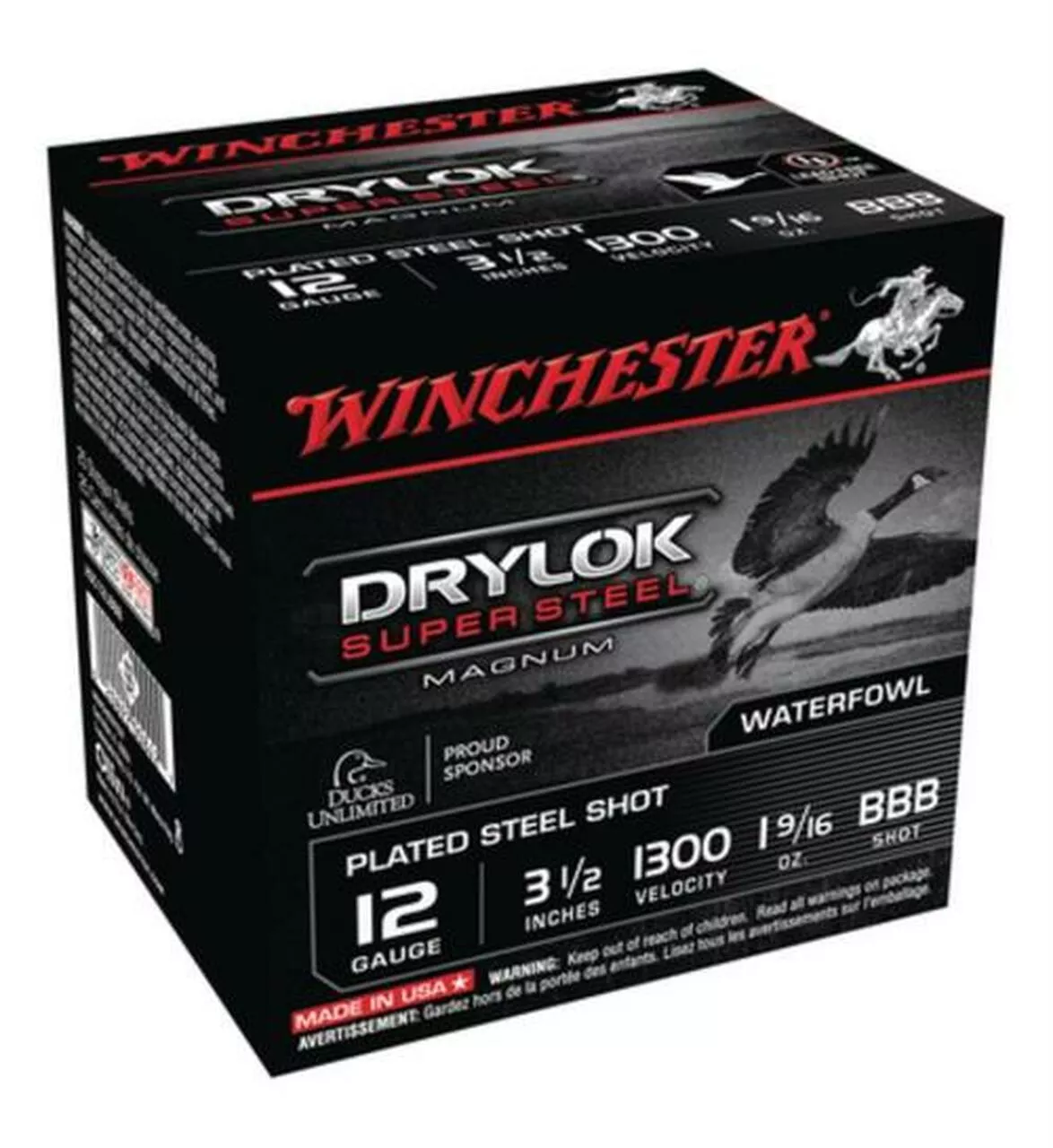 Winchester SuperX Drylok Plated Super Steel 12 Ga, 3.5″, 1-5/8oz, BBB Shot, 25rd/Box