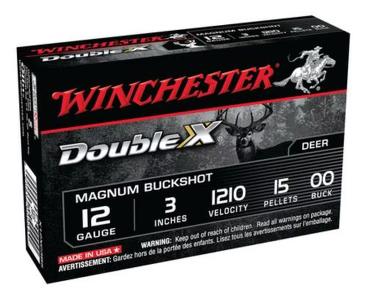 Winchester Supreme Double X Magnum 12 ga 3″ 15 Pellets 00 Buck Shot 5Bx/50Cs