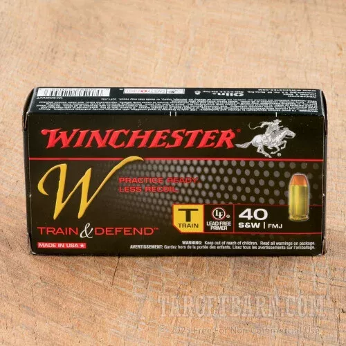 Winchester Train & Defend 40 S&W Ammunition – 50 Rounds of 180 Grain FMJ