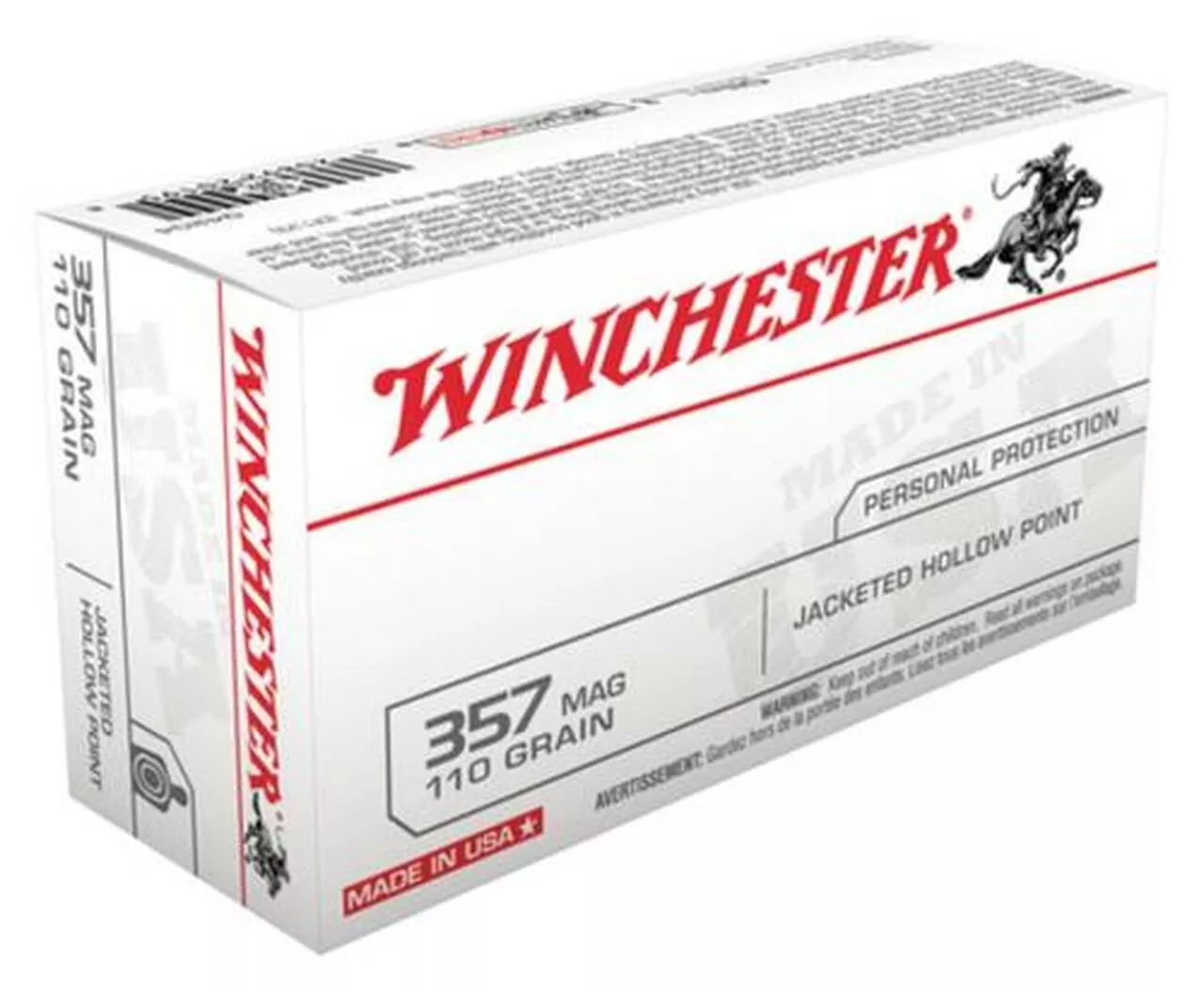 Winchester USA 357 Rem Mag Jacketed Hollow Point 110gr, 50Box/10Case