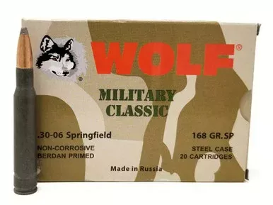 Wolf 30-06 Ammunition Military Classic 168 Grain Soft Point Steel Case 20 Rounds