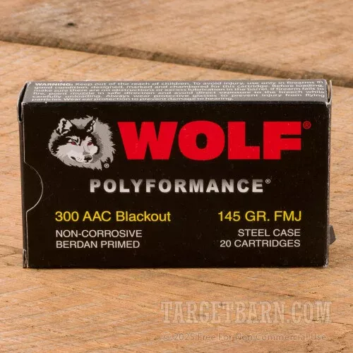 Wolf 300 AAC Blackout Ammunition – 500 Rounds of 145 Grain FMJ