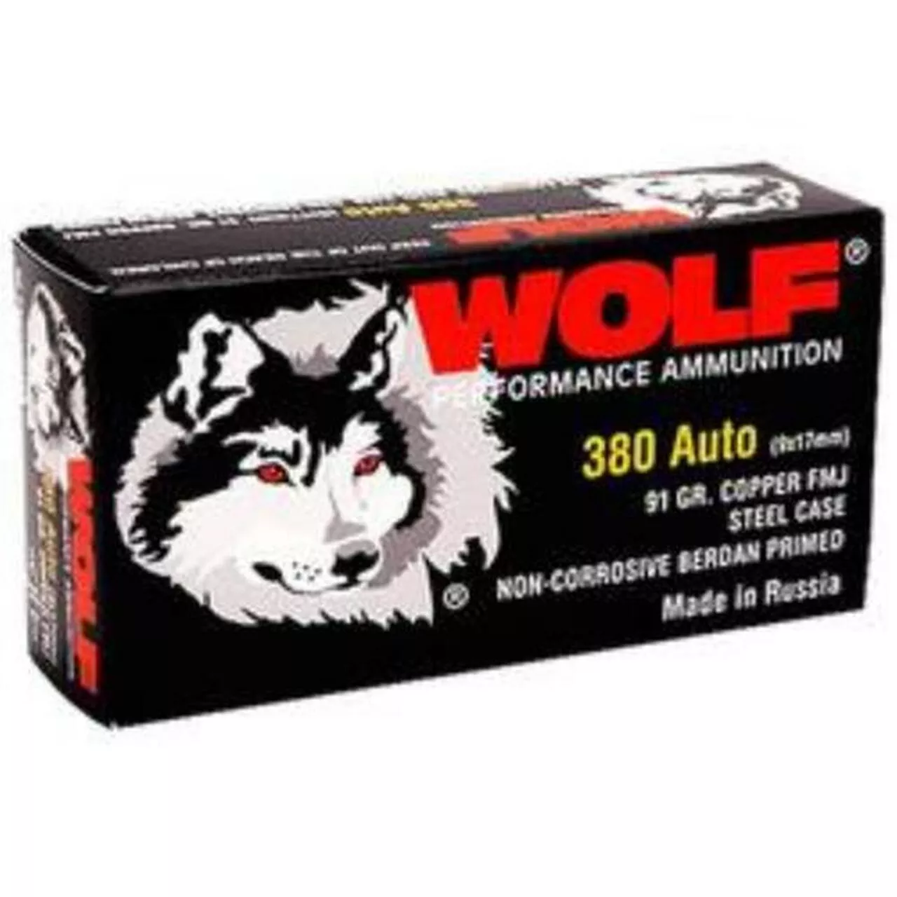 Wolf .380 ACP, 91 Gr, FMJ, Steel Case, 1000rd/Case