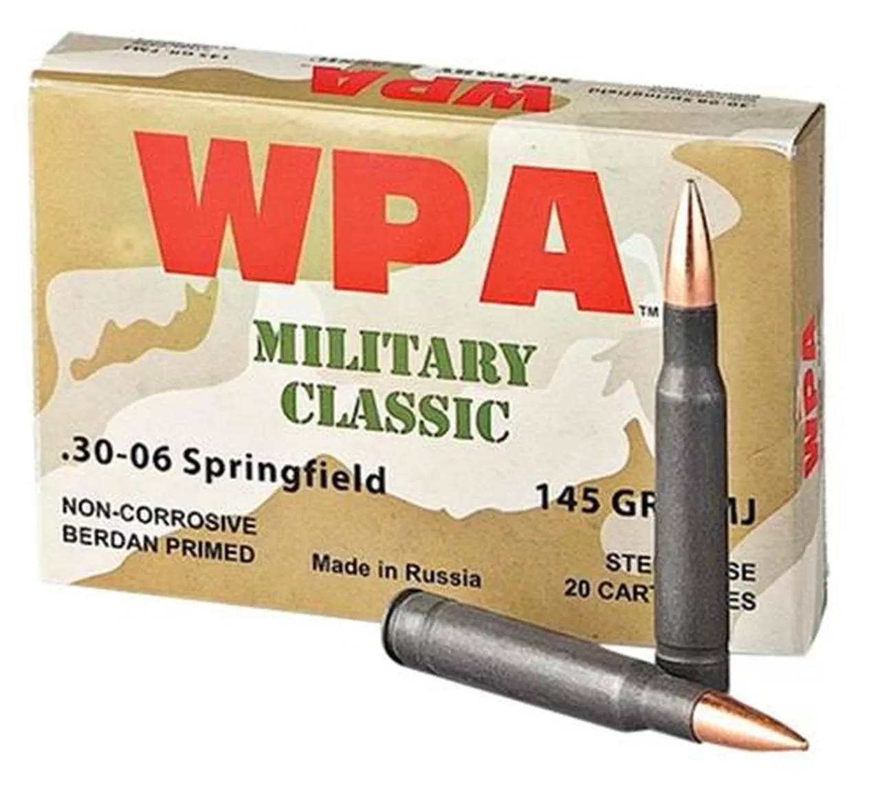 Wolf Military Classic 30-06 Springfield FMJ 145 gr, Steel Case, 500Rd/Case
