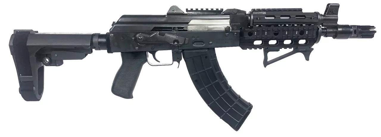 Zastava ZPAP92 AK-47 Pistol 7.62 x 39 10″ Barrel W/Night Brake, Top Rail, SBA3 Brace, 30rd Mag